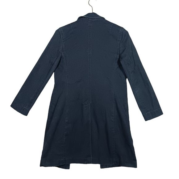 Chambray Long Jacket Unlined Size Small Dark Blue Wash Collared Buttons Closure - Picture 4 of 9